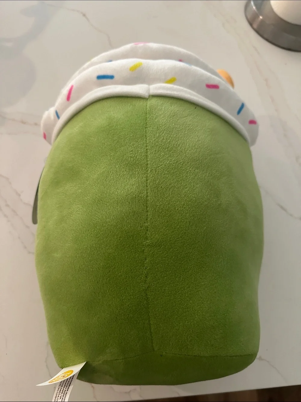 New tags on Green Plush Cup Kids Accessory with Whipped-Top Sprinkles